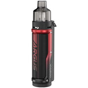 Voopoo Argus Pro Vape Pod Kit in Litchi Leather Red – rugged and stylish vape device with a textured red leather grip, high-performance GENE.TT chip, and adjustable wattage control.